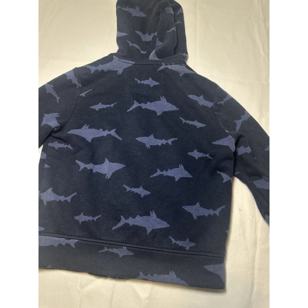 Old Navy Toddler Boys Shark Print Zip Up Hoodie Jacket Size 2T Navy Blue Fleece